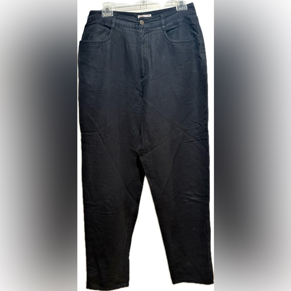 Talbots linen cotton blend black straight leg flowy trousers 12